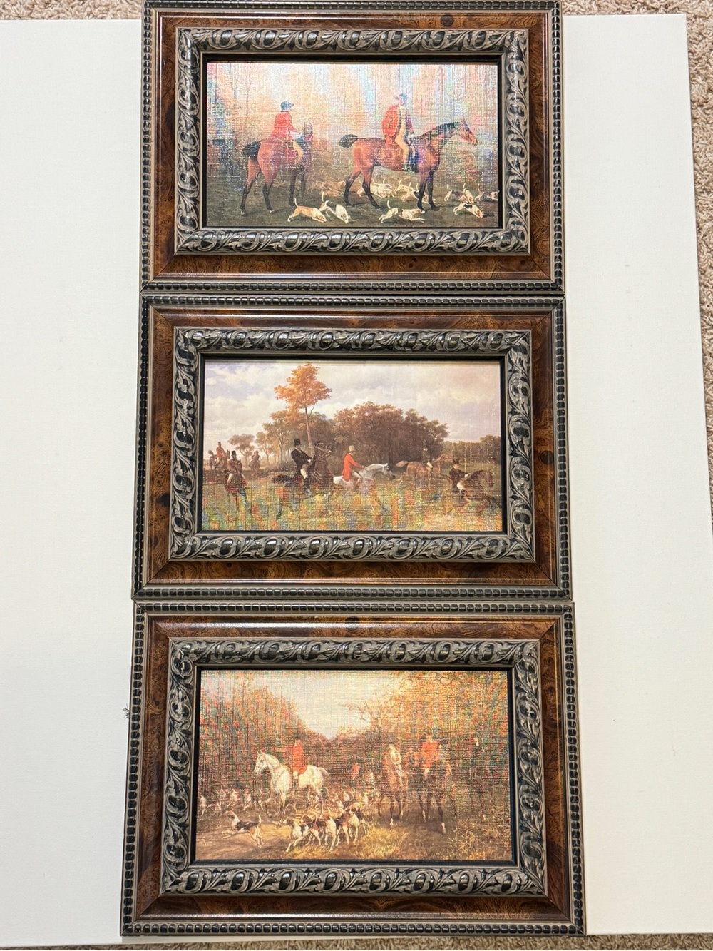 Set of 3 Vintage painting, "The Hunt," 1899. Canvas Wall Art Picture Print